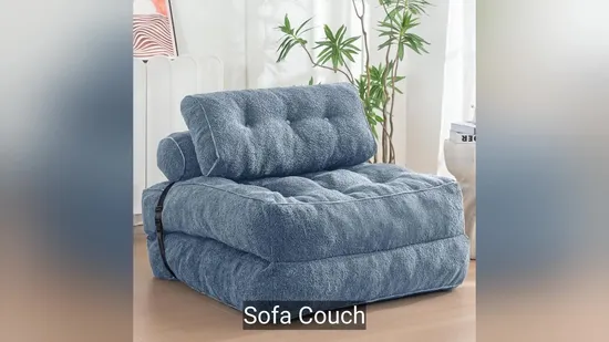 Portable Fold out Sofa Couch Fuzzy Fabric Comfy Floor Sofa Lounge 