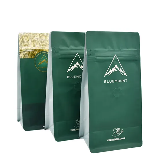 Custom Printed Valve Stand up Aluminium Foil Side Zipper Flat Bottom Reusable Heat Sealed Coffee Bean Bag 