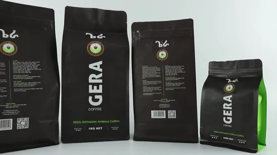 Custom Printed Resealable Matte Plastic Stand up Coffee Bean Bag with One