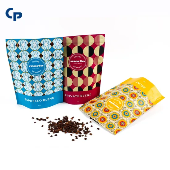 Packaging Bags Printed Self Standing Side Zipper Bag Ziplock Stand up Pouch Coffee Bean Bag with Air Valve Customized Printing Packaging Coffee Bean Bags 