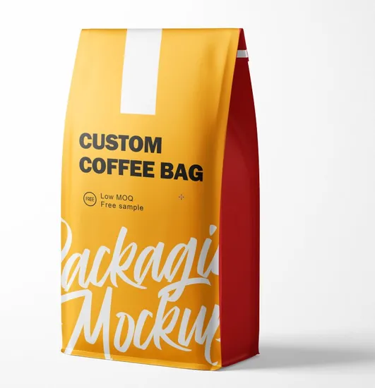 Biodegradable Packaging Coffee Valve Eight Side Sealed Coffee Bean Bag Custom Printed Flat Bottom 